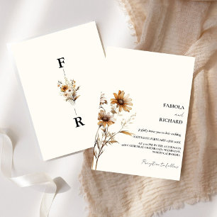 Whimsical Monogram Ivoor Wildflower Bruiloft Kaart