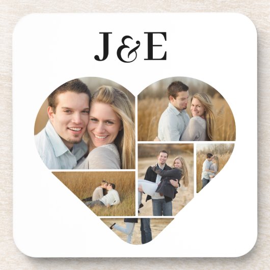 Whimsical Monogram Mooie Hart Fotocollage Bier Onderzetter (Voorkant)