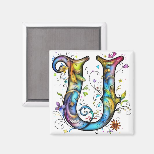 Whimsical Monogram U Magneet (Voorkant / Achterkant)