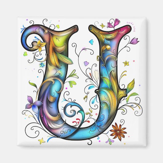 Whimsical Monogram U Magneet (Voorkant)