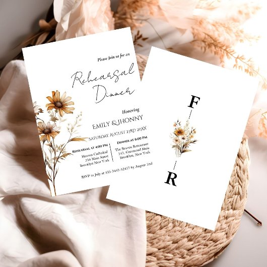 Whimsical Monogram Wildflower repetitie diner Kaart