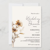 Whimsical Monogram Zwart Wildflower Bruiloft Kaart (Voorkant)