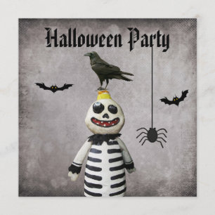 Whimsical Monster & Crow Damask Halloween Party Kaart