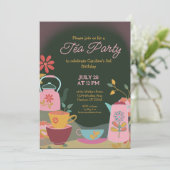 Whimsical Moody Tea Party Verjaardag Kaart (Staand voorkant)