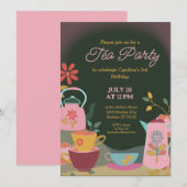 Whimsical Moody Tea Party Verjaardag Kaart (Voorkant / Achterkant)