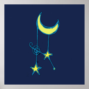 Whimsical Moon en Stars Poster