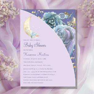 Whimsical Moon Lavender Paarse Script Baby shower Kaart