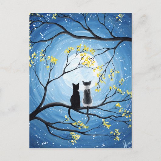 Whimsical Moon met katten Briefkaart (Voorkant)