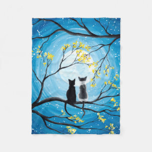 Whimsical Moon met katten Fleece Deken