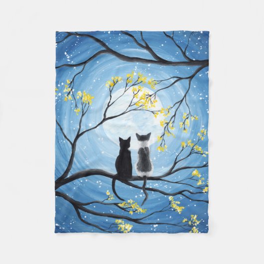 Whimsical Moon met katten Fleece Deken (Voorkant)