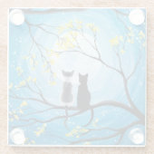 Whimsical Moon met katten Glazen Onderzetter (Achterkant)