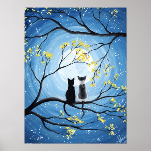 Whimsical Moon met katten Poster (Voorkant)
