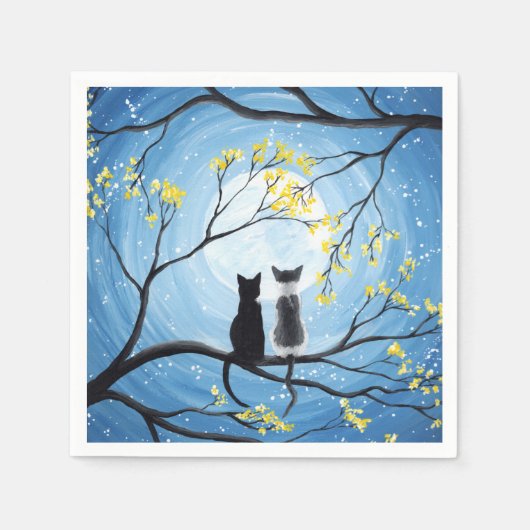 Whimsical Moon met katten Servetten (Voorkant)
