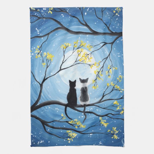 Whimsical Moon met katten Theedoek (Verticaal)