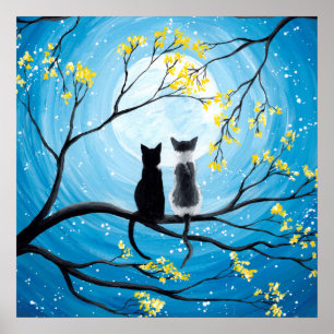 Whimsical Moon met Poster Cats Print