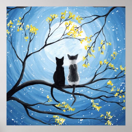 Whimsical Moon met Poster Cats Print (Voorkant)