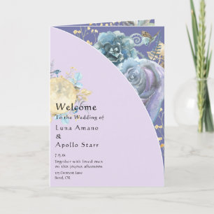 Whimsical Moon Paars Folded Wedding Program Programma