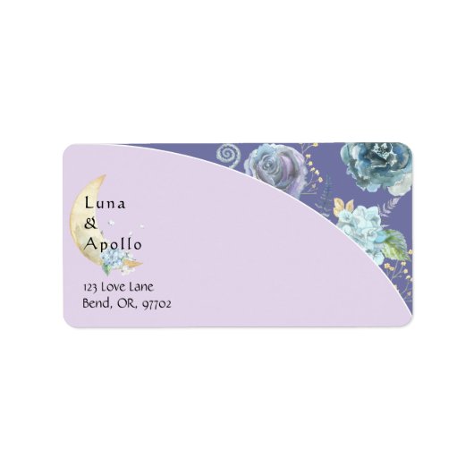 Whimsical Moon Paars Wedding Return Label (Voorkant)