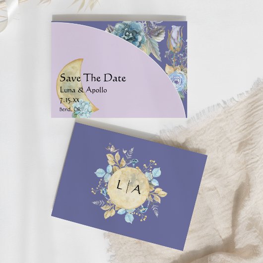 Whimsical Moon Paars Wedding Save The Date