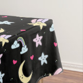 Whimsical Moon, Stars and Clouds Pattern on Black Tafelkleed (Voorbeeld)