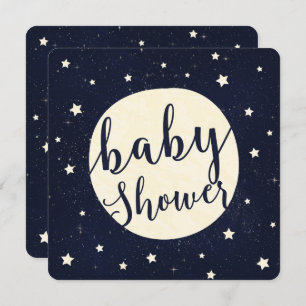 Whimsical Moon & Stars Celestial Blue Baby shower Kaart