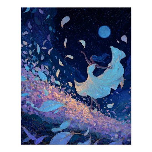Whimsical Moonlit Dance Blue Fantasy Art Perfect Poster (Voorkant)