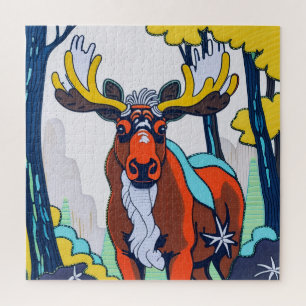 Whimsical Moose in het bos Legpuzzel
