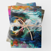 Whimsical Mouse, Birds, Aussie Drip Paint Inpakpapier Vel (In situ)