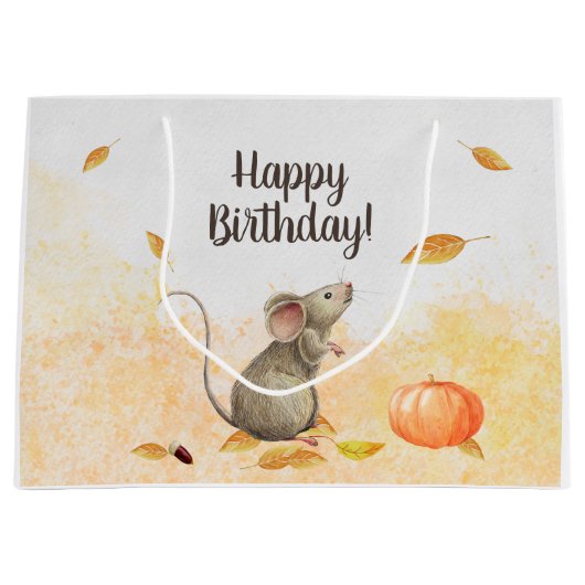 Whimsical Mouse Herfst Birthday Groot Cadeauzakje (Voorkant)