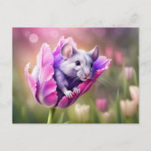 Whimsical Mouse in Tulip Haven Briefkaart (Voorkant)