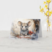 Whimsical Mouse Kerstmis Kaart (Gele Bloem)