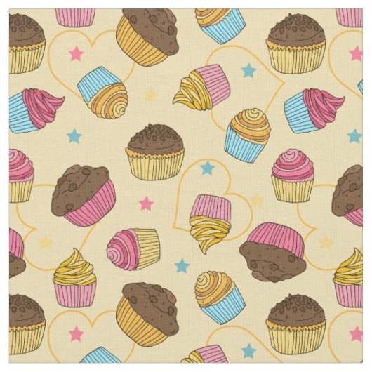 Whimsical Muffins and Cupcakes Baking Pattern Stof (Close Up)