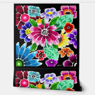 Whimsical Multi-Colour Folk-Art Bloemen Bloemen Bl Behang