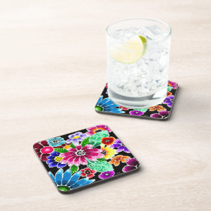 Whimsical Multi-Colour Folk-Art Bloemen Bloemen Bl Bier Onderzetter