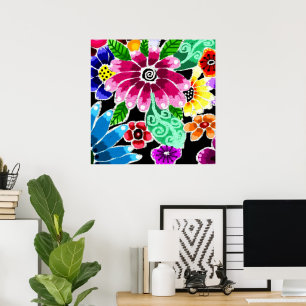 Whimsical Multi-Colour Folk-Art Bloemen Bloemen Bl Poster