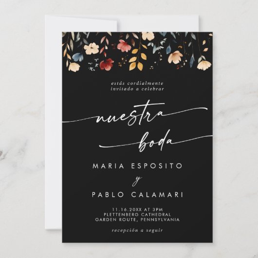 Whimsical Multicolor Wildflower Spanish Wedding Kaart (Voorkant)