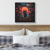 Whimsical Mushroom Cat Stretched Canvas Print (Insitu (Slaapkamer))
