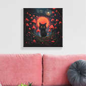 Whimsical Mushroom Cat Stretched Canvas Print (Insitu (Woonkamer))