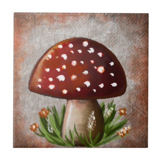 Whimsical Mushroom & Fungi Motif – Nature-Inspired Tegeltje (Voorkant)
