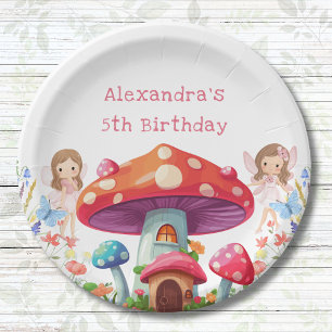 Whimsical Mushroom Girl Fairy Verjaardagsfeestje Papieren Bordje
