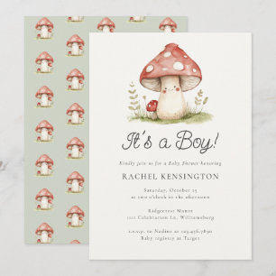 Whimsical Mushroom Het is een Boy Baby shower Kaart