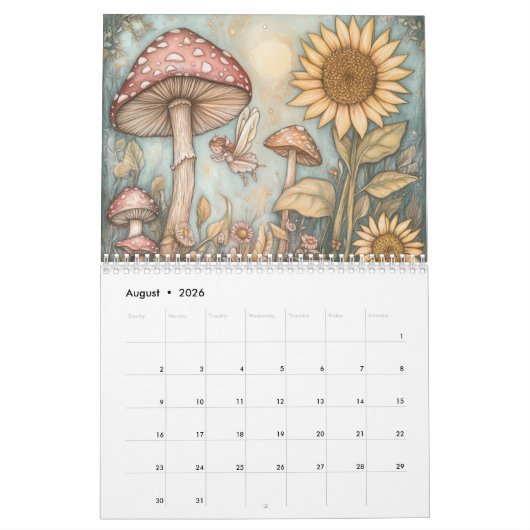 Whimsical Mushroom Kalender, Paddenstoel Kalender (Aug 2026)