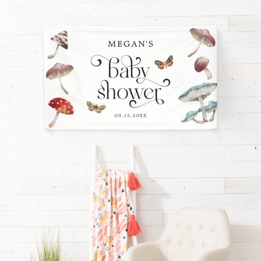 Whimsical Mushroom & Moth Baby shower Spandoek (Insitu)