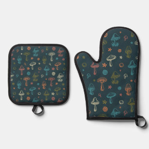 Whimsical Mushroom patroon Ovenwant & Pannenlap Set