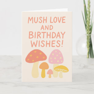 Whimsical Mushroom Pun Pastel Verjaardagswensen Kaart