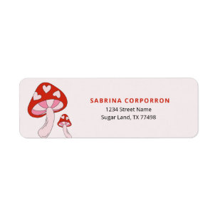 Whimsical Mushroom Red en Roze Etiket