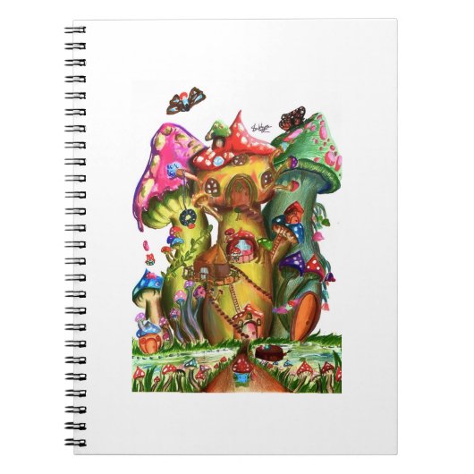 Whimsical Mushroom Village Fantasy Kunstwerk Notitieboek (Voorkant)