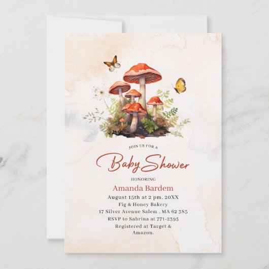 Whimsical Mushroom Waterverf Baby shower Kaart (Voorkant)