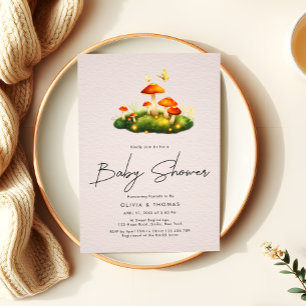 Whimsical Mushroom Woodland Script Baby shower Kaart