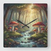 Whimsical Mushrooms and brook Vierkante Klok (Voorkant)